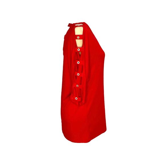 Women's Red Top Size M Cut Out Sleeve Scoop Neck NWT Klaveli - Picture 2 of 5